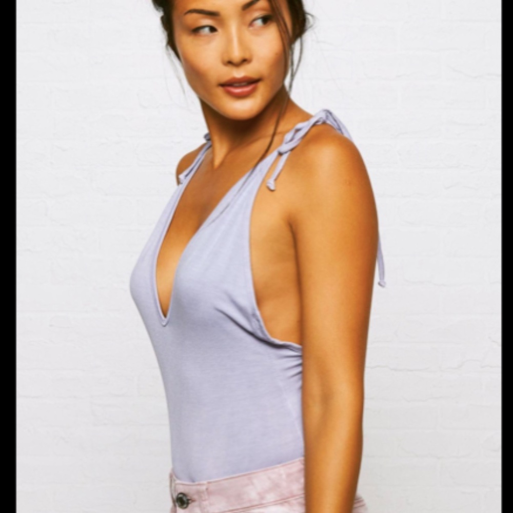American Eagle Don't Ask Why Tie Strap Bodysuit O/S Purple Lavender Deep V Neck